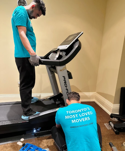 Professional movers relocating gym equipment in Toronto