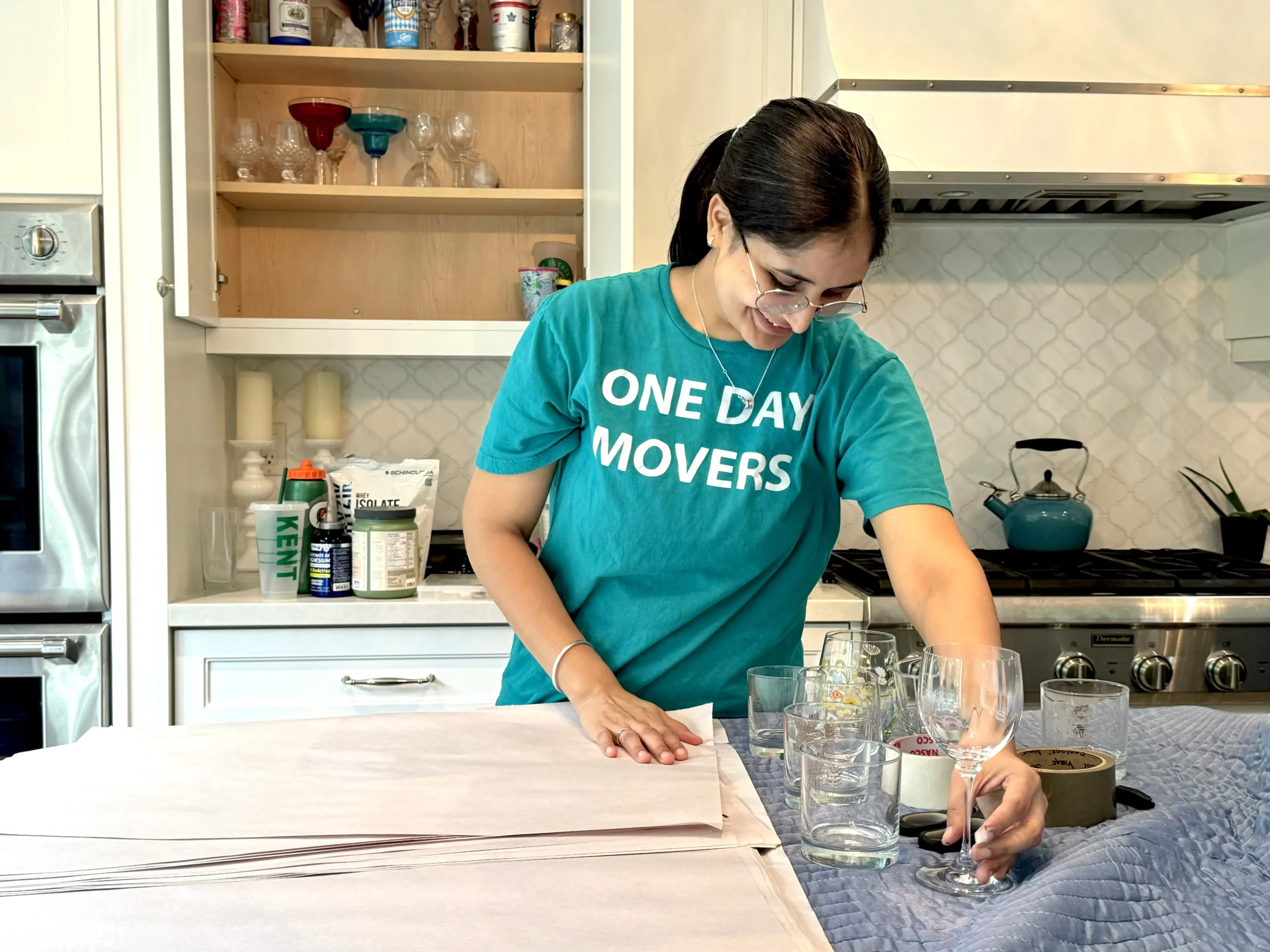 Professional white glove moving team handling delicate items